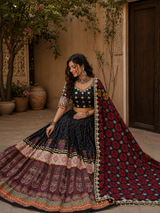 Digital Print Mirror Work Navratri Lehenga Set - Black