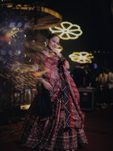 Digital Print Mirror Work Navratri Lehenga Set - Brick