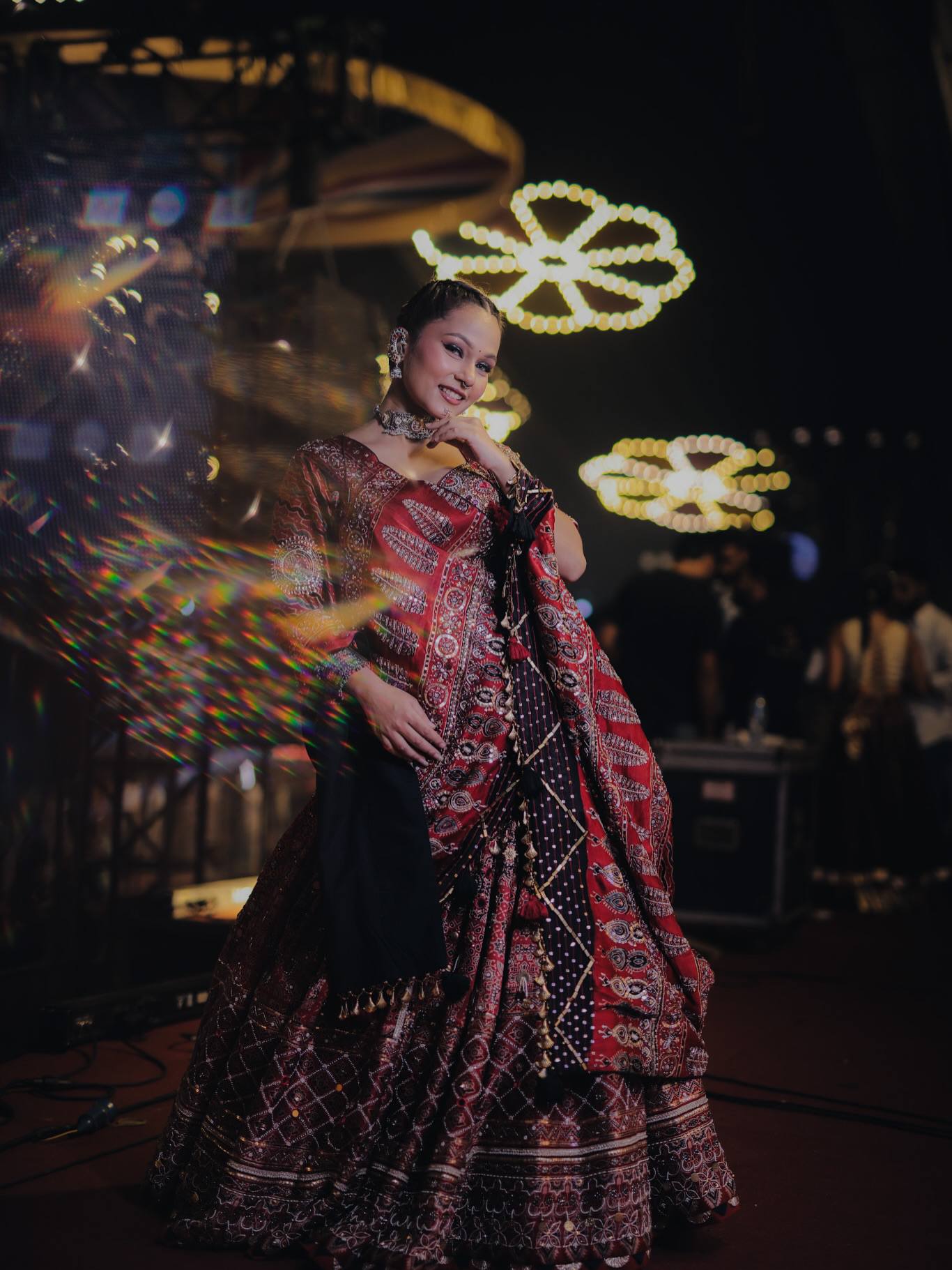 Digital Print Mirror Work Navratri Lehenga Set - Brick
