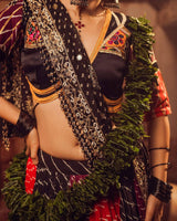 Digital Print Mirror Work Navratri Lehenga Set - Red Black