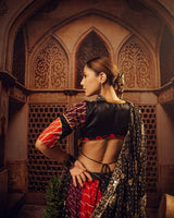 Digital Print Mirror Work Navratri Lehenga Set - Red Black