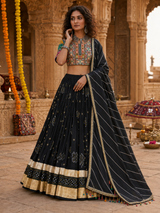 Digital Print Mirror Work Navratri Lehenga Set - Black