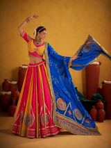 Digital Print Mirror Work Navratri Lehenga Set - Pink Yellow