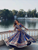 Digital Print Mirror Work Navratri Lehenga Set - Royal Blue