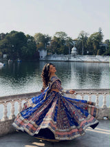 Digital Print Mirror Work Navratri Lehenga Set - Royal Blue