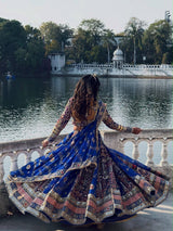 Digital Print Mirror Work Navratri Lehenga Set - Royal Blue