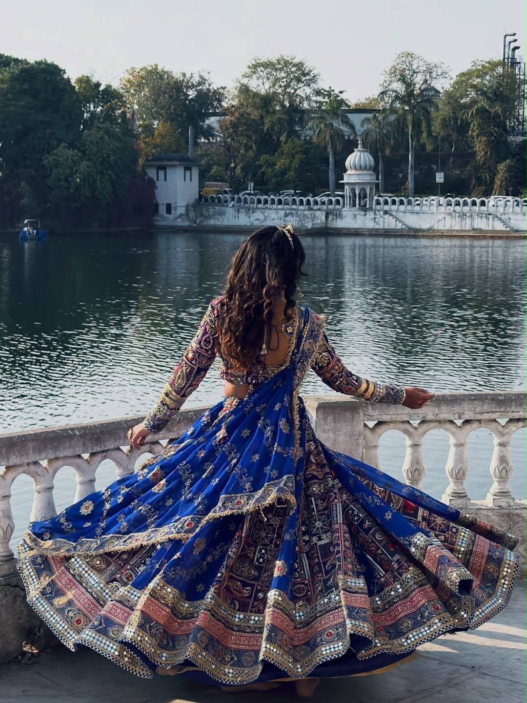 Digital Print Mirror Work Navratri Lehenga Set - Royal Blue