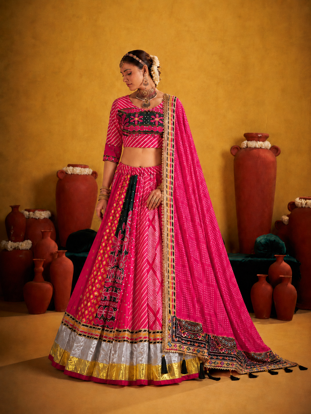 Gulrani Rani Pink Mirror Work Navratri Lehenga Set