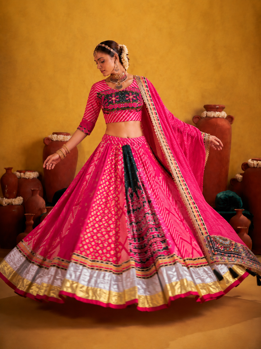 Gulrani Rani Pink Mirror Work Navratri Lehenga Set