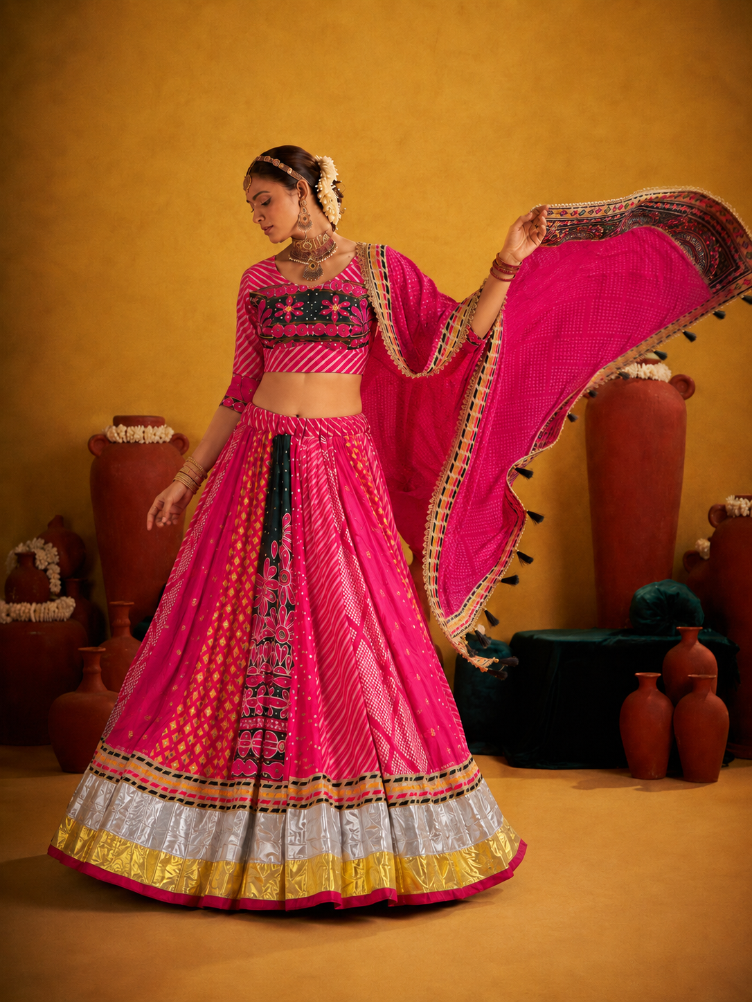 Gulrani Rani Pink Mirror Work Navratri Lehenga Set