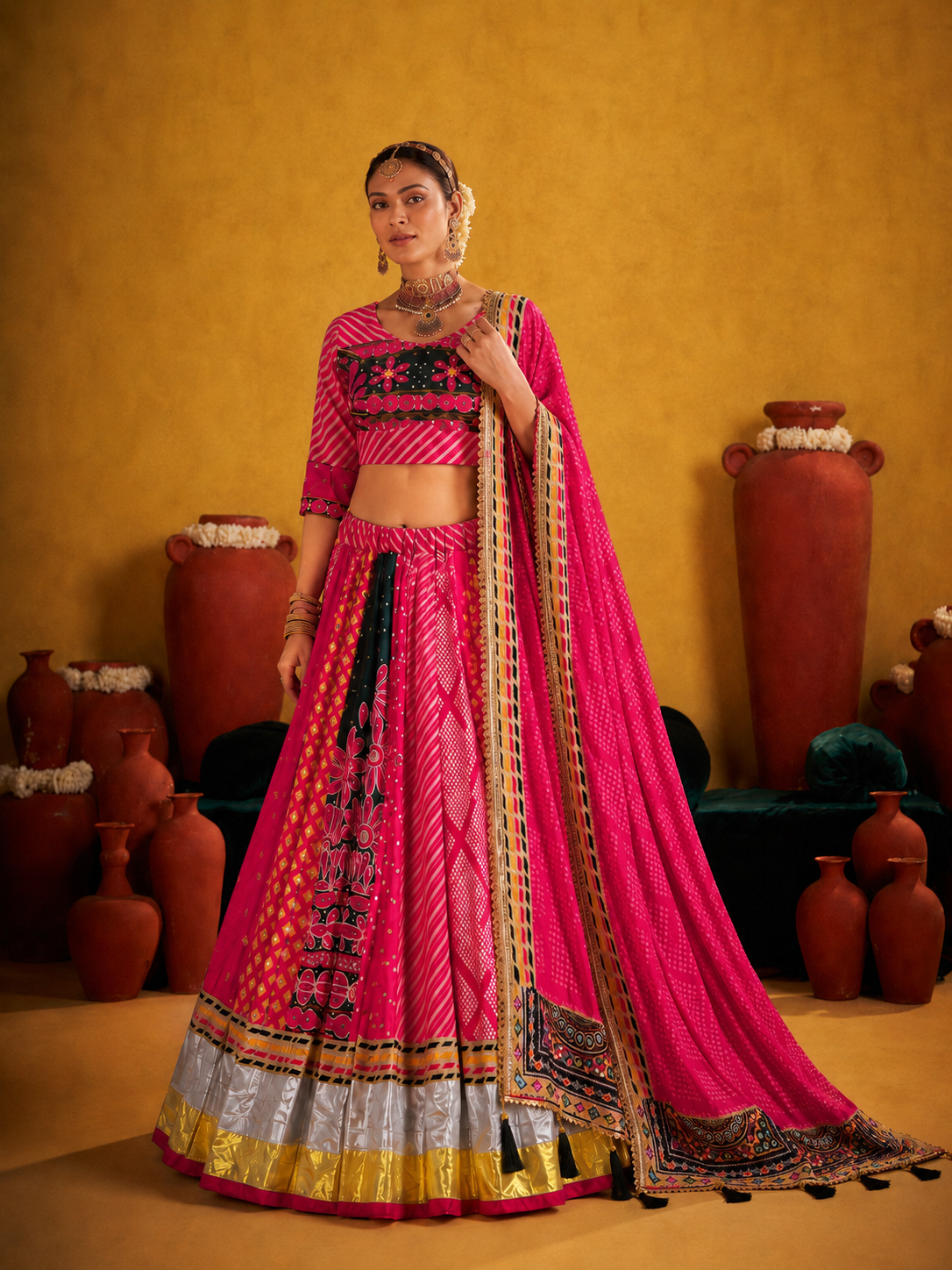 Gulrani Rani Pink Mirror Work Navratri Lehenga Set