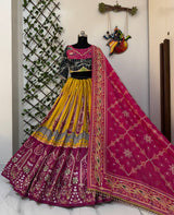 Rangmohini Mirror Work Navratri Lehenga Set - Mustard Pink