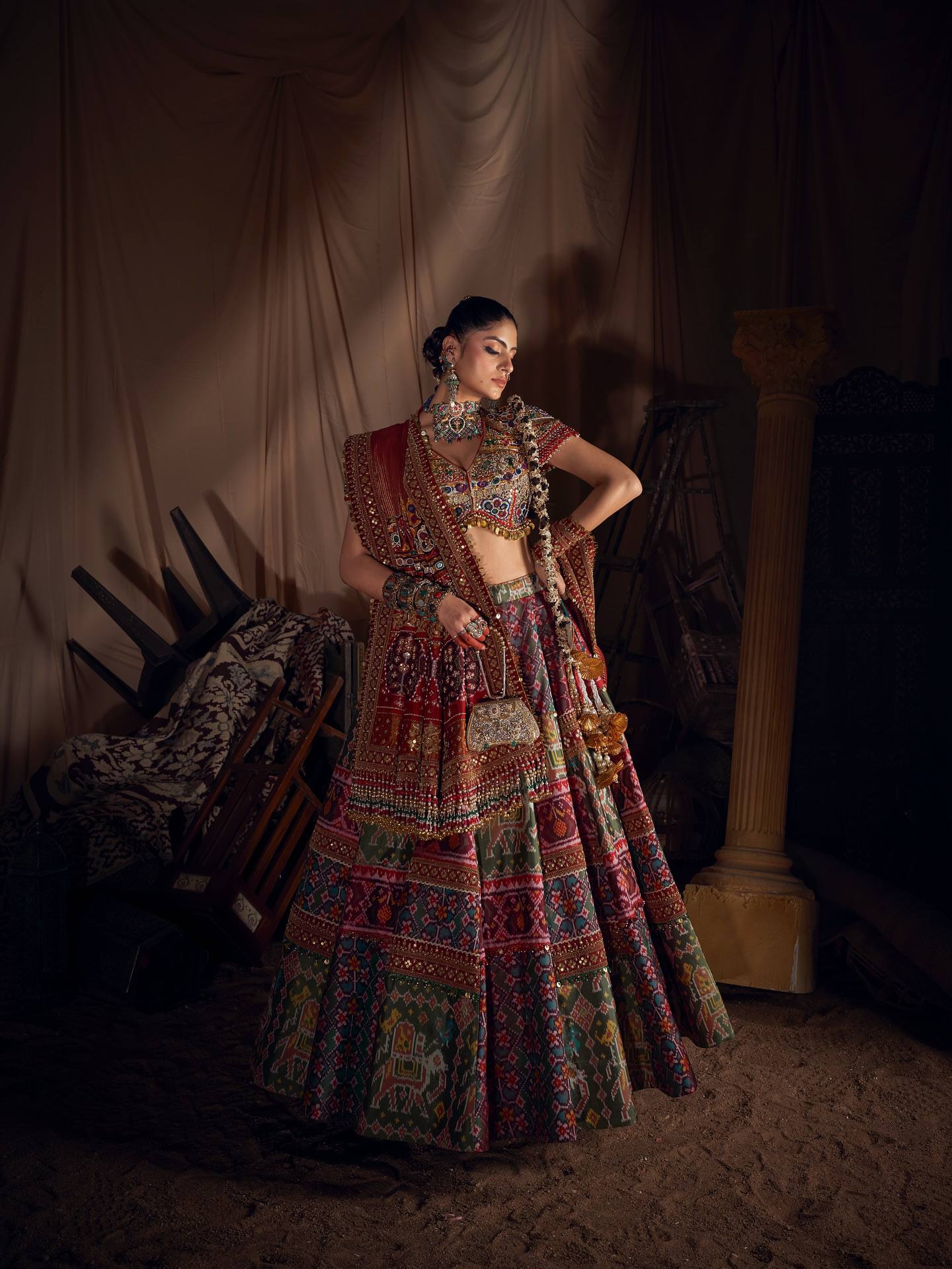Mirror Work Muslin Cotton Navratri Lehenga Set