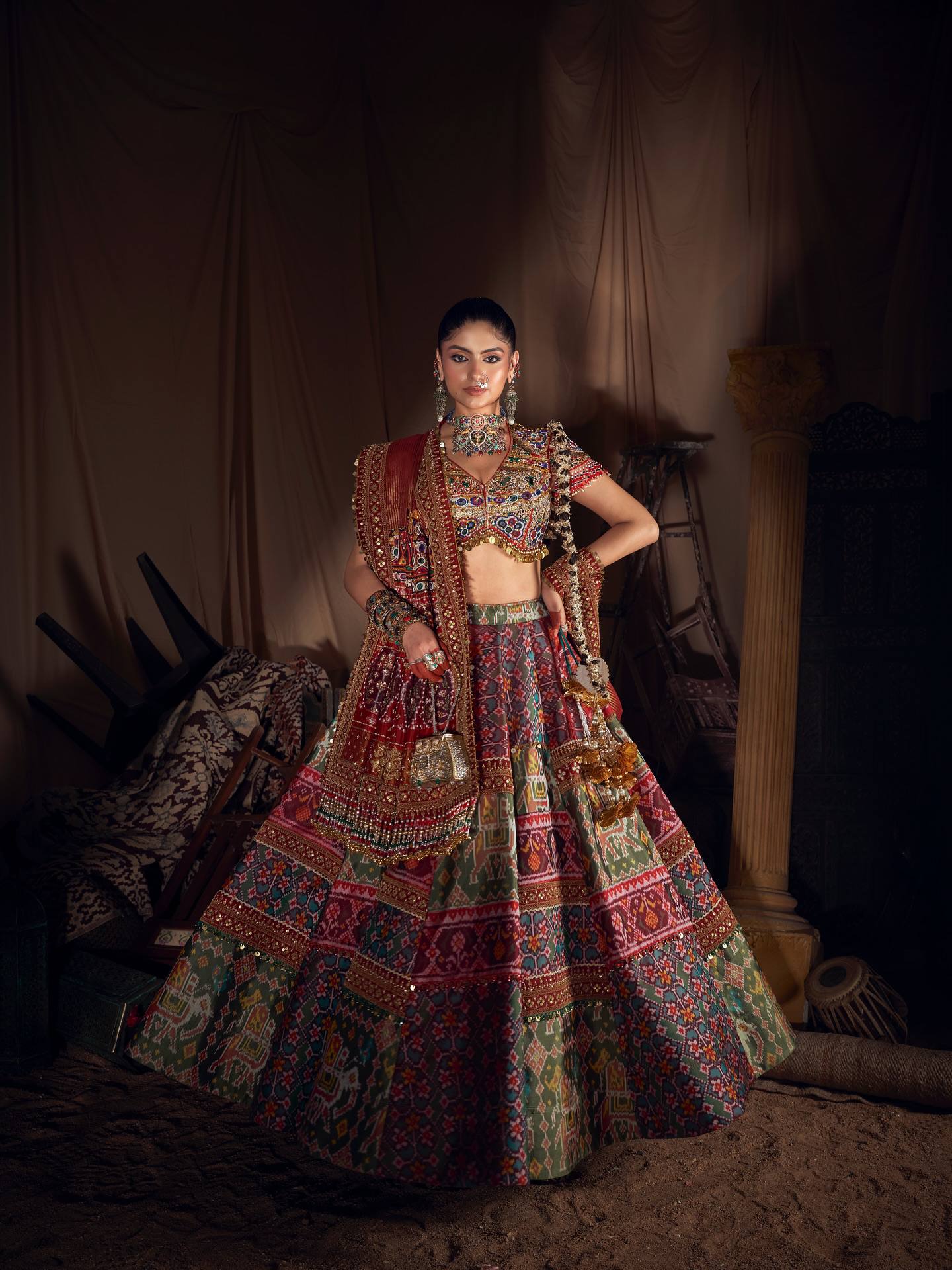 Mirror Work Muslin Cotton Navratri Lehenga Set