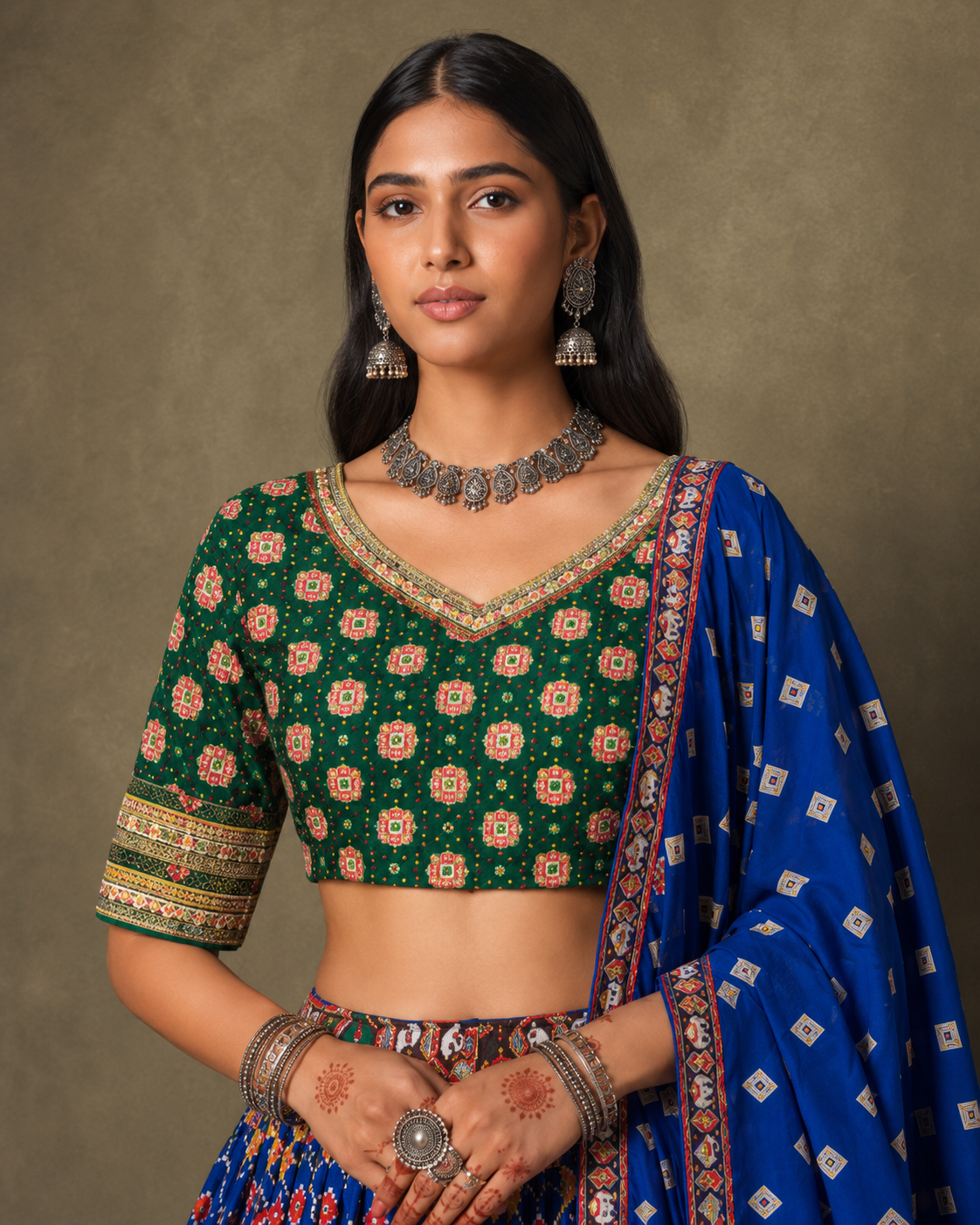 Royal Blue Mirror Work Navratri Lehenga Set