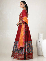 Red & Orange Mirror Work Navratri Lehenga Set