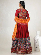Red & Orange Mirror Work Navratri Lehenga Set