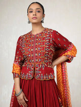 Red & Orange Mirror Work Navratri Lehenga Set