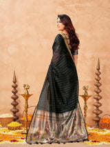 Black Maheshwari Cotton Saree with Zari Lines & Rich Tissue Paithani Pallu