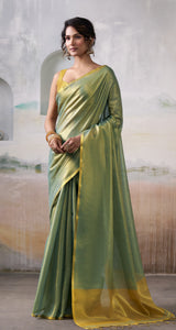 Emerald Green Pure Handloom Tissue Saree with Antique Gold Border
