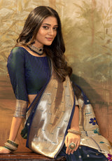 Royal Blue Pure Paithani Silk Saree with Zari Weaving