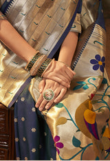 Royal Blue Pure Paithani Silk Saree with Zari Weaving