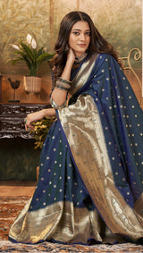 Royal Blue Pure Paithani Silk Saree with Zari Weaving