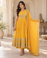Mustard Yellow Embroidered Flared Anarkali Set with Dupatta
