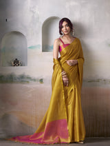 Mustard Gold Tissue Silk Saree with Fuchsia Pink Contrast Pallu