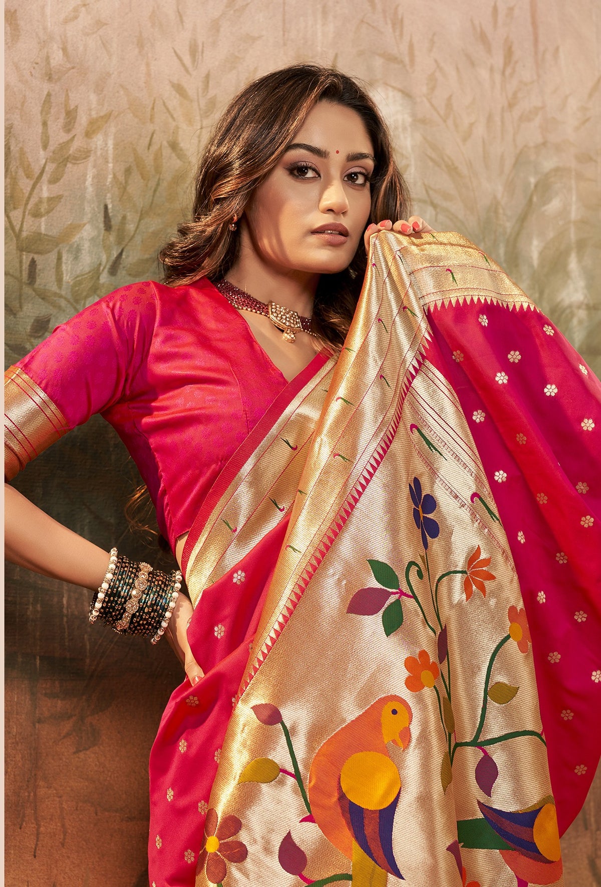 Fuchsia Pink Pure Paithani Silk Saree with Zari Weaving