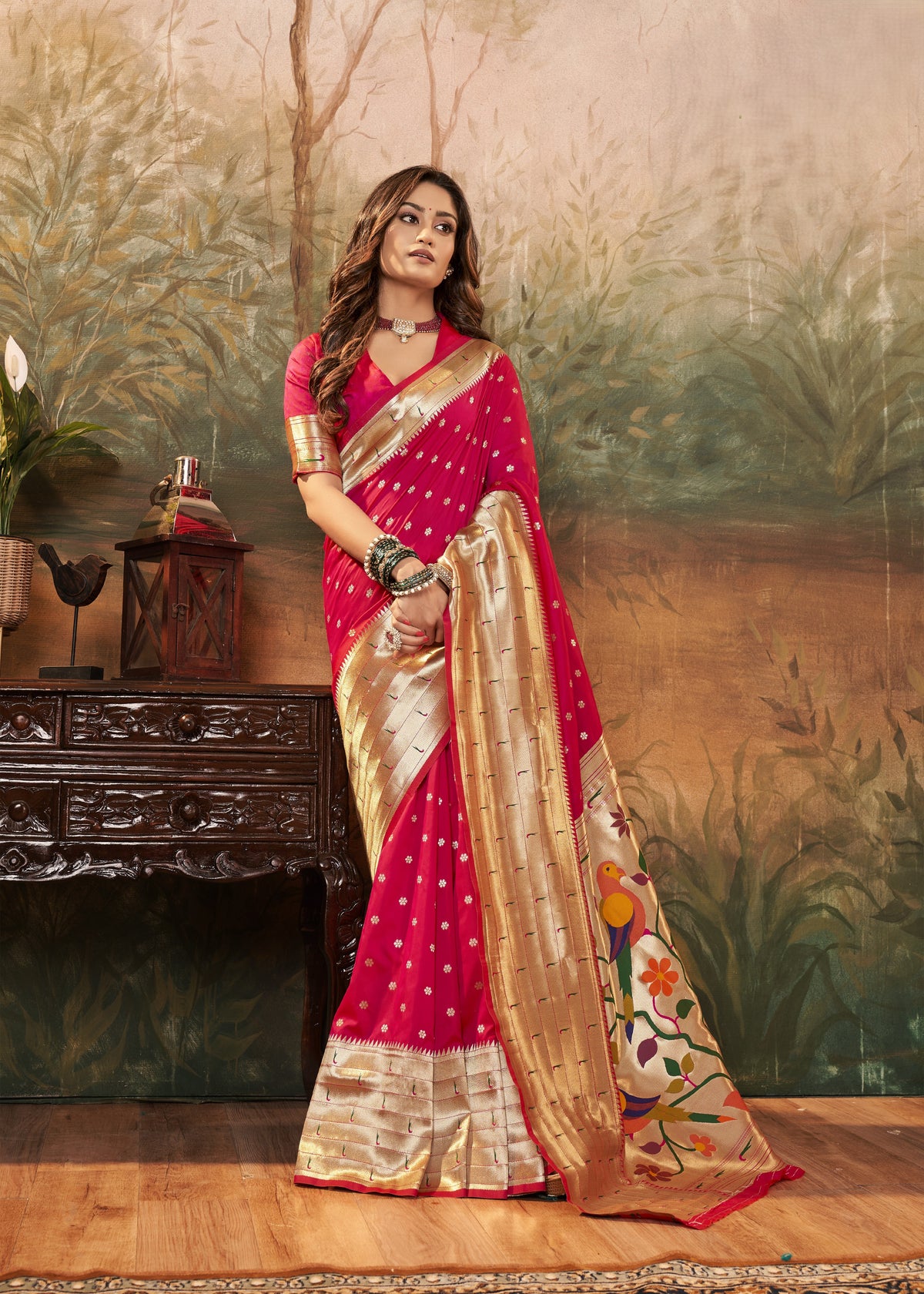Fuchsia Pink Pure Paithani Silk Saree with Zari Weaving