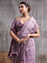 Mauve Modal Cotton Saree with Floral Motifs & Traditional Tassel Pallu