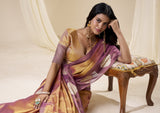 Wine Gold Handloom Tissue Silk Saree With Woven Motifs