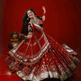 Red Foil Print Navratri Lehenga Set