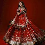 Red Foil Print Navratri Lehenga Set