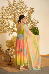 Multicolour Ombre Flared Anarkali Set with Dupatta