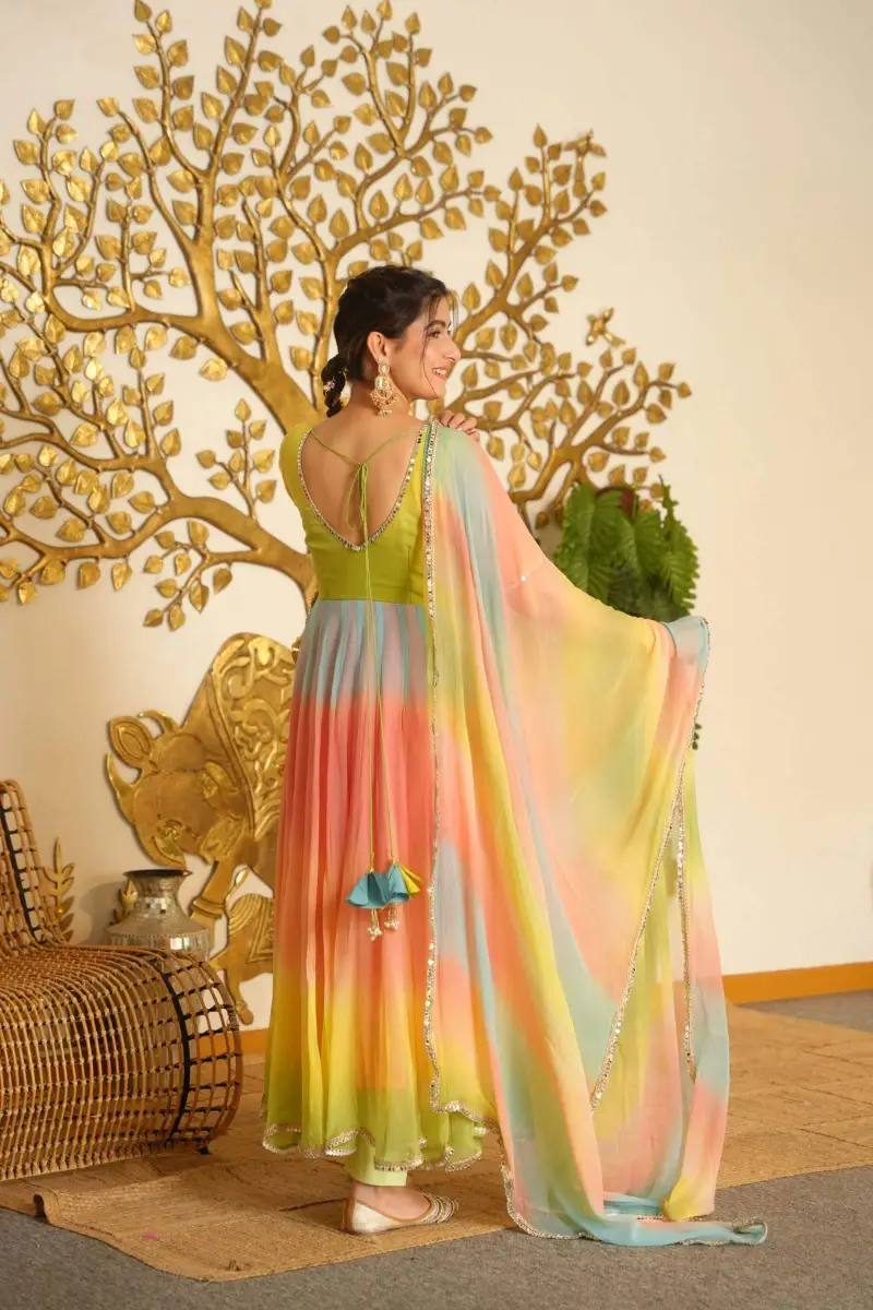 Multicolour Ombre Flared Anarkali Set with Dupatta