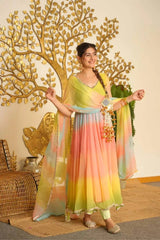 Multicolour Ombre Flared Anarkali Set with Dupatta