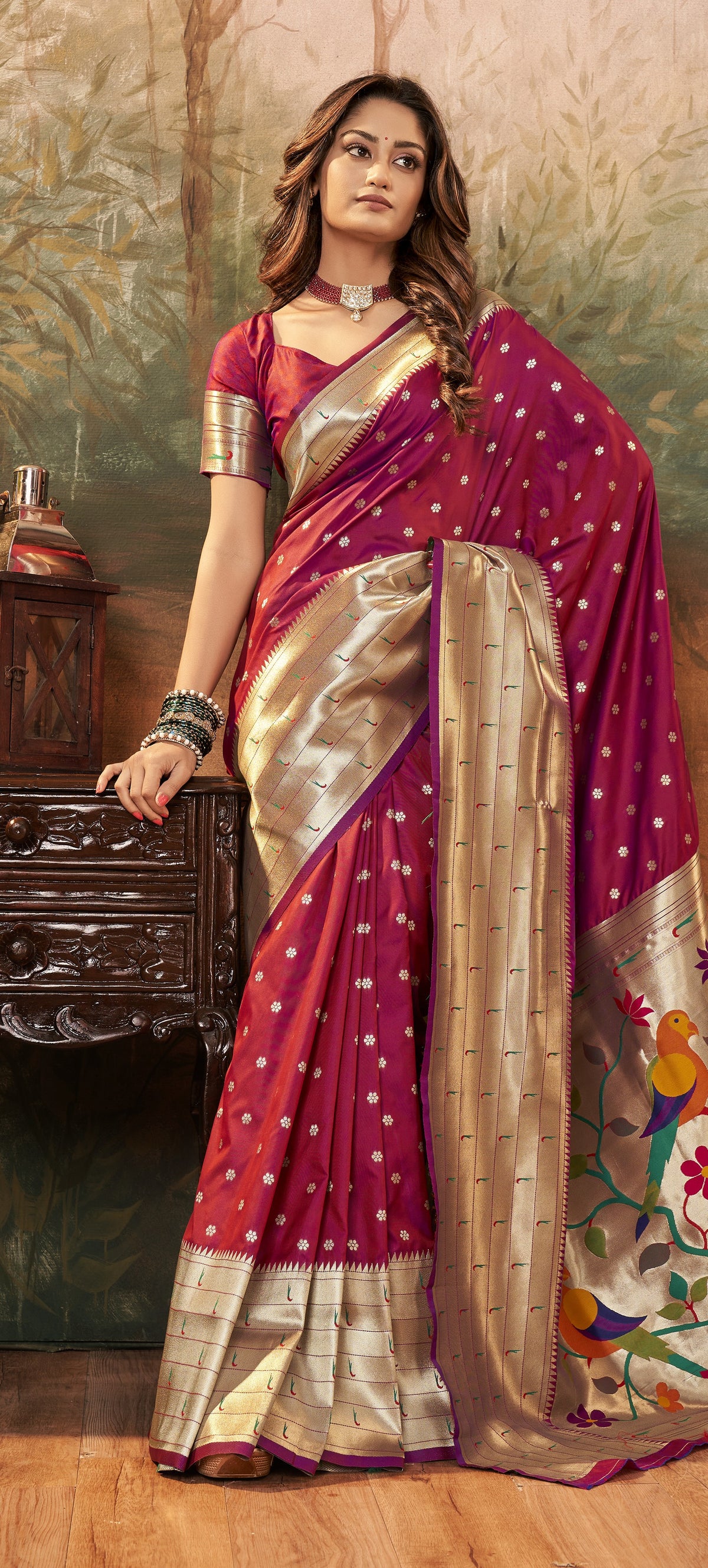 Rani Pink Pure Paithani Silk Saree with Zari Weaving