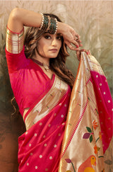 Fuchsia Pink Pure Paithani Silk Saree with Zari Weaving