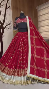 Red Foil Print Navratri Lehenga Set