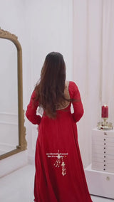Red Flared Anarkali Suit with Embellished Dupatta