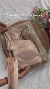 Beige Sequin Embroidered Net Saree