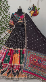 Tavisha Black Multicolour Mirror Work Navratri Lehenga Set