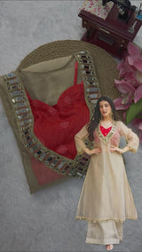 Beige Salsa Silk Mirror Work Palazzo Set with Inner