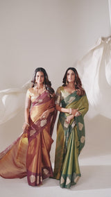 Light Green Handloom Tissue Silk Saree with Gold Woven Motifs