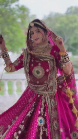 Madhurya Wine & Rani Pink Mirror Work Navratri Lehenga Set