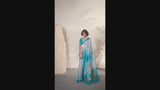 Aqua Blue Soft Handloom Silk Saree with Gold Leaf Motifs