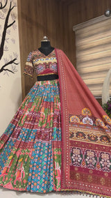 Mirror Work Muslin Cotton Navratri Lehenga Set
