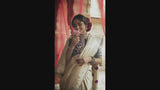 Beige Ivory Satin Saree with Embroidered Plum Blouse